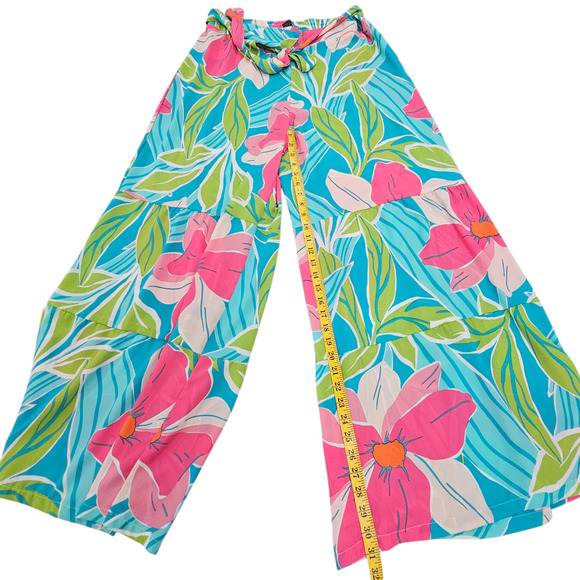Ashely Stewart Pant Set Womens 18 20 Floral Wide Leg Blue Pink High Rise - Picture 14 of 16
